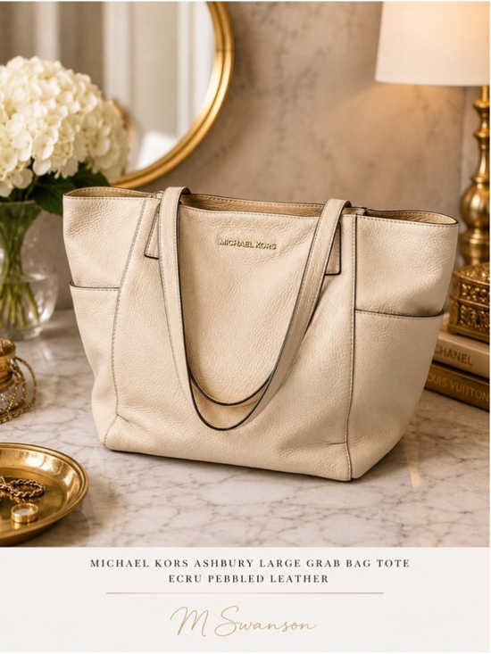 MICHAEL Michael Kors Handbags - Michael Kors Ashbury Large Grab Bag Tote Ecru Pebbled Leather Work Travel Bag